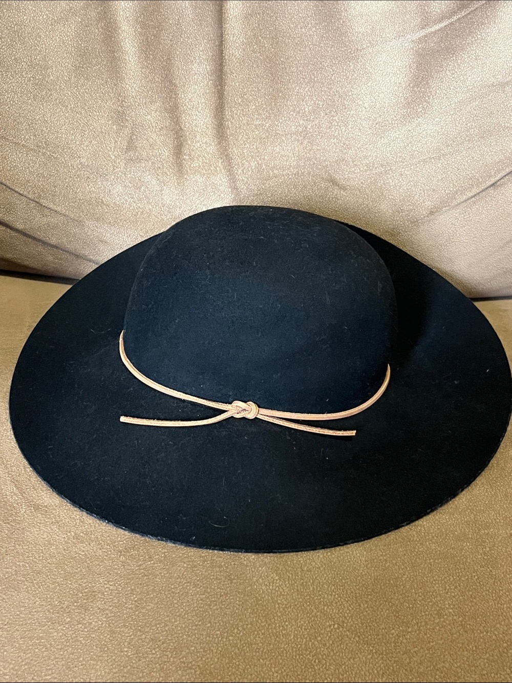 Phenix Black Wide-Brim Felt Hat with Tan Leather Band